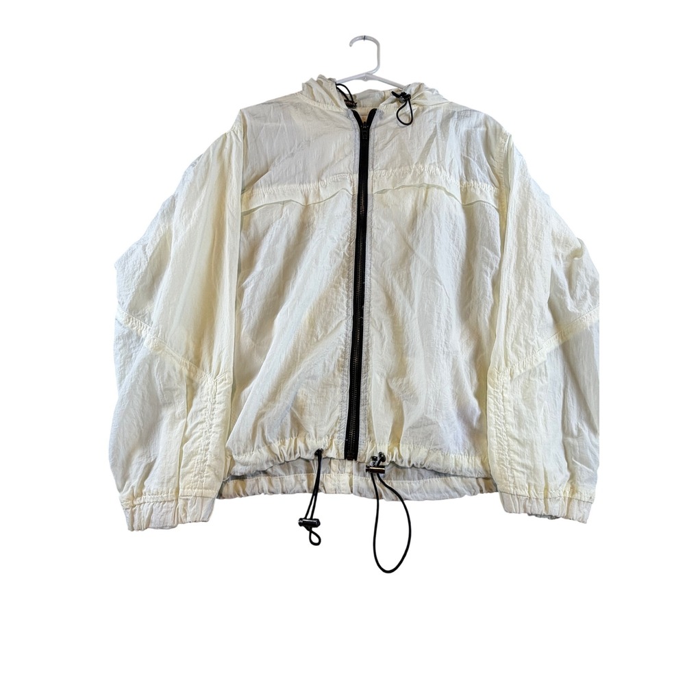 BLANKNYC Womens Cream White Hooded Windbreaker Full Zip Jacket Small